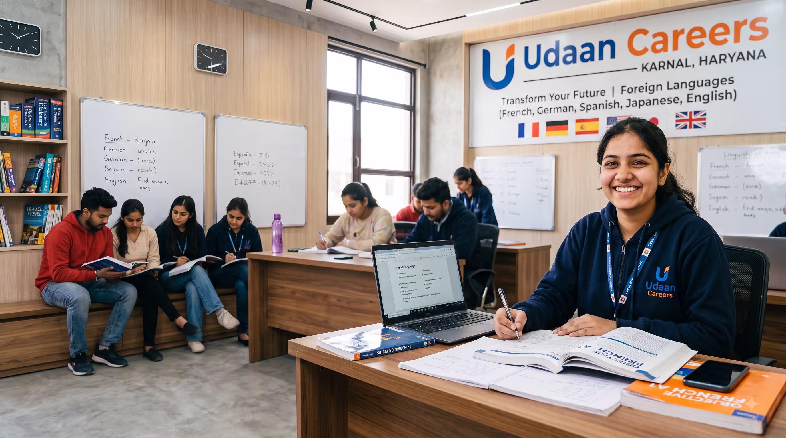 Udaan Career Education modern classroom with students learning French language